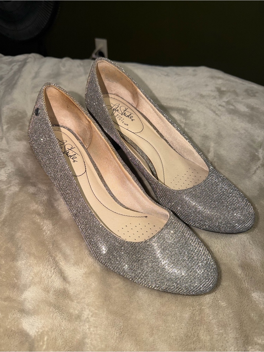 Life Stride Silver Glitter Slip-On Ballet Flats